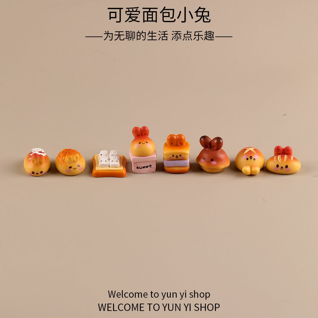 Bakery Bunny Miniatures, Complete 8 Piece Bread Rabbit Figurine Set for Desks, Fairy Gardens and Playful Kitchen Decor