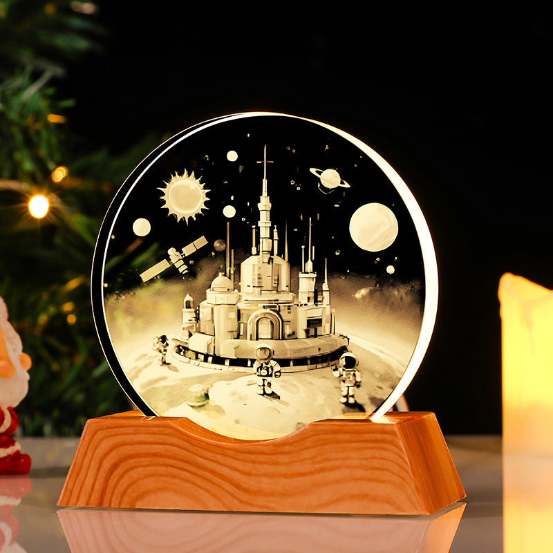 Crystal Planetary Energy Decor: Chakra Balancing & Luck Transformation Ornament (LED Base)