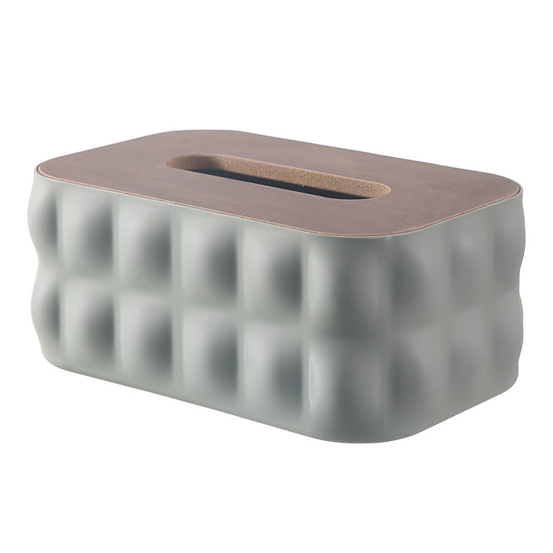 Decorative Tissue Box Cover with Wood-Look Lid, Quilted, Wave, Floral or Rounded Styles in Beige, White, Olive Green and Gray