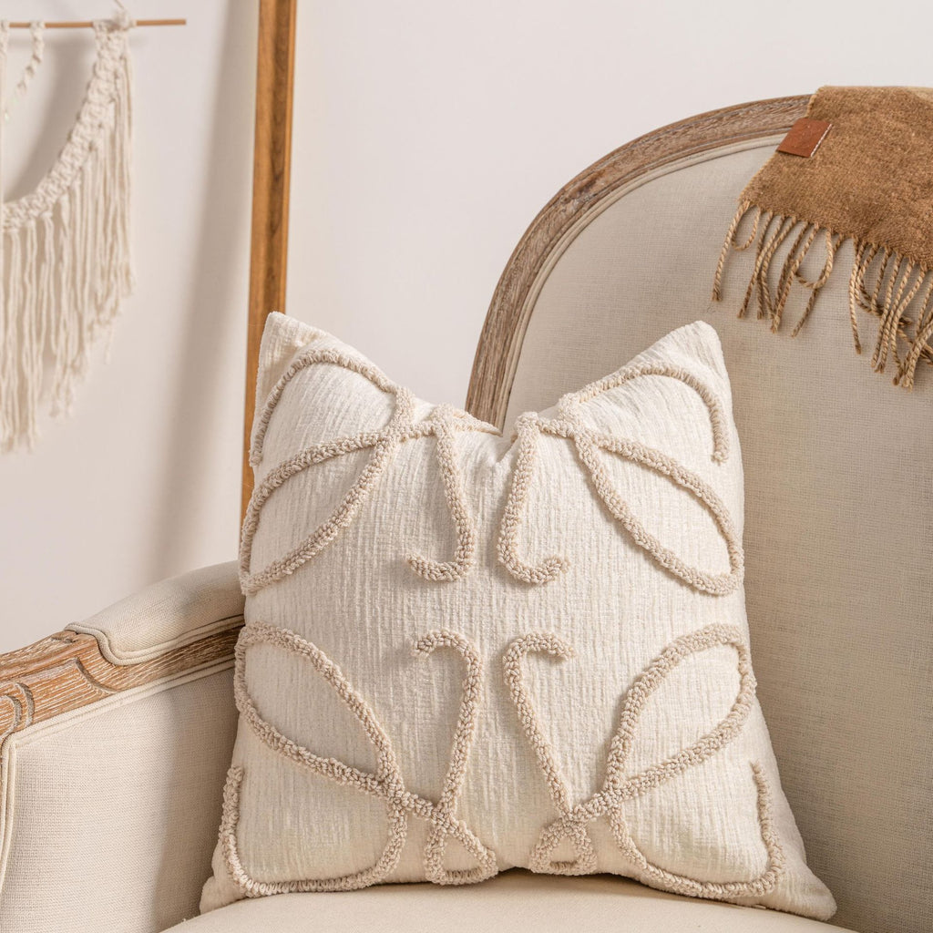 Textured Fringe Pillow Cover in Warm Neutrals, Decorative Cushion Case for Sofas, Beds and Cozy Living Rooms