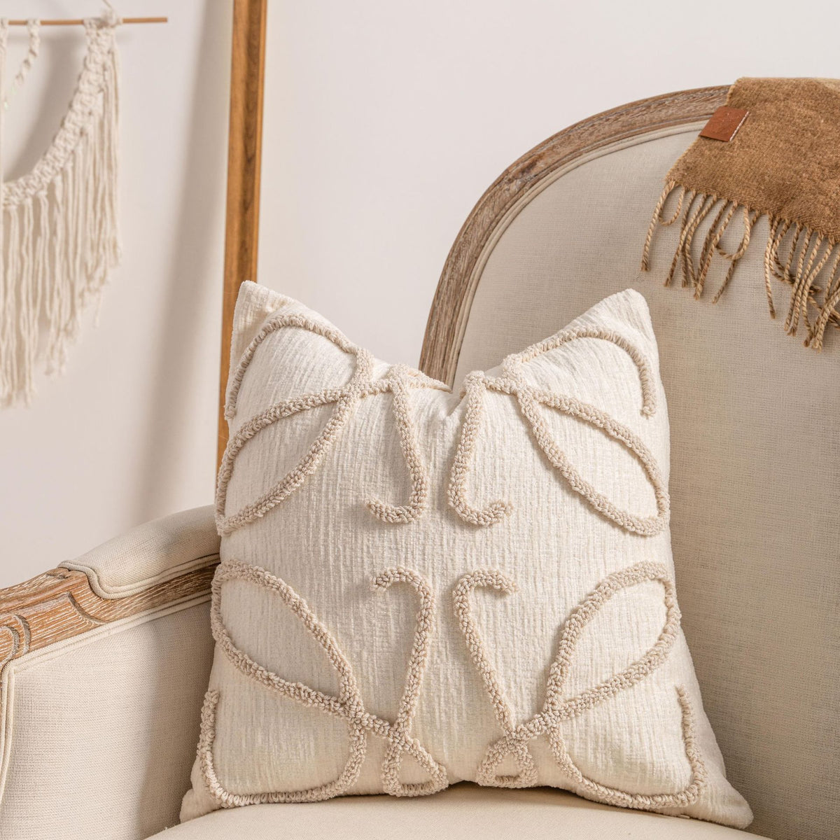 Textured Fringe Pillow Cover in Warm Neutrals, Decorative Cushion Case for Sofas, Beds and Cozy Living Rooms