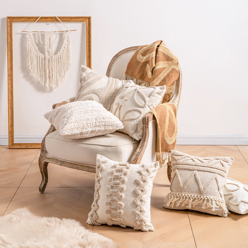 Textured Fringe Pillow Cover in Warm Neutrals, Decorative Cushion Case for Sofas, Beds and Cozy Living Rooms