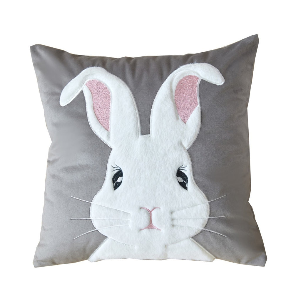 Embroidered Bunny Pillow Cover in Beige, Gray or Pink | Soft Rabbit Cushion Cover for Cozy Sofas, Beds and Nursery Decor