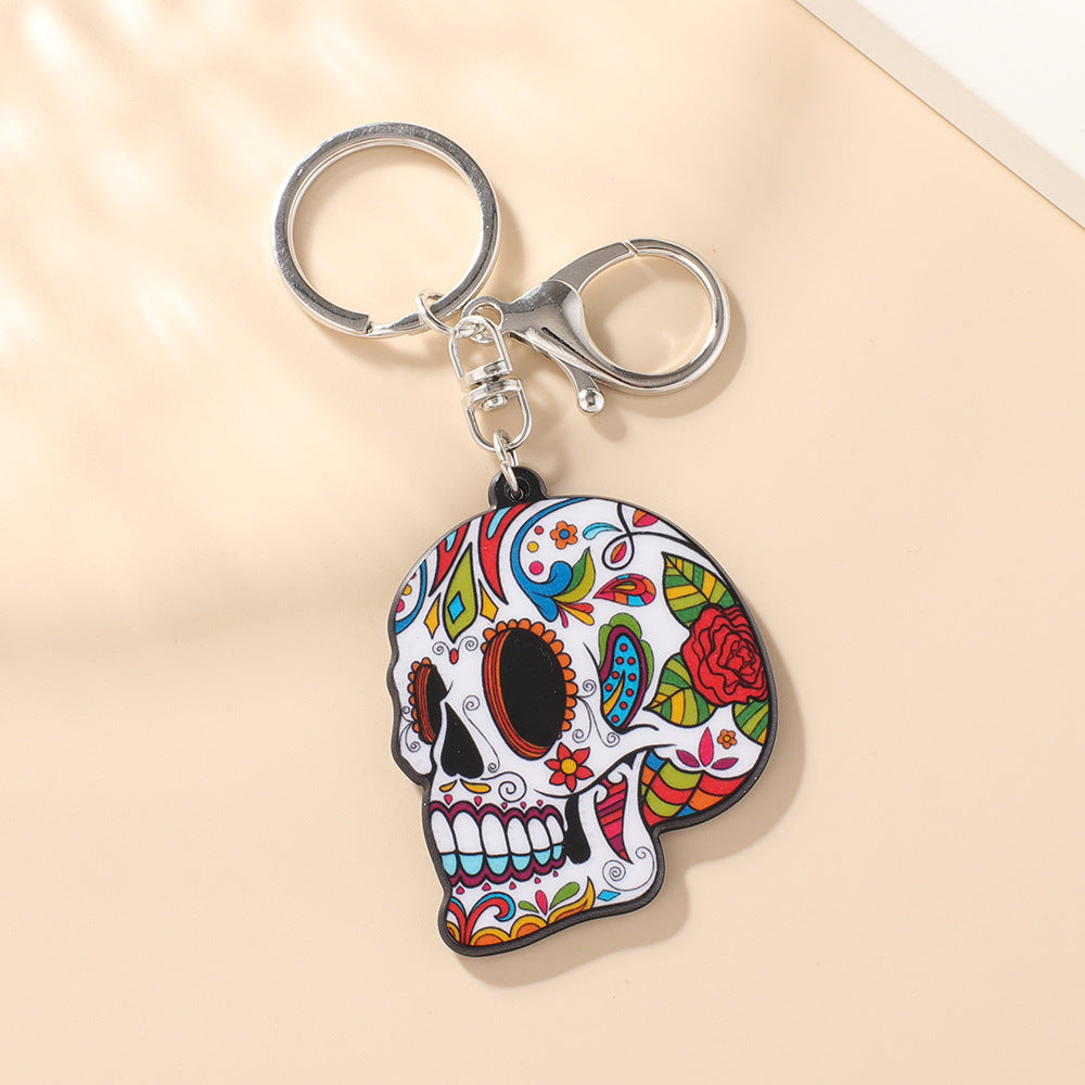 Vibrant Handmade Sugar Skull Charm | Trendy Keychain & Bracelet Pendant for Bags & Style Accents