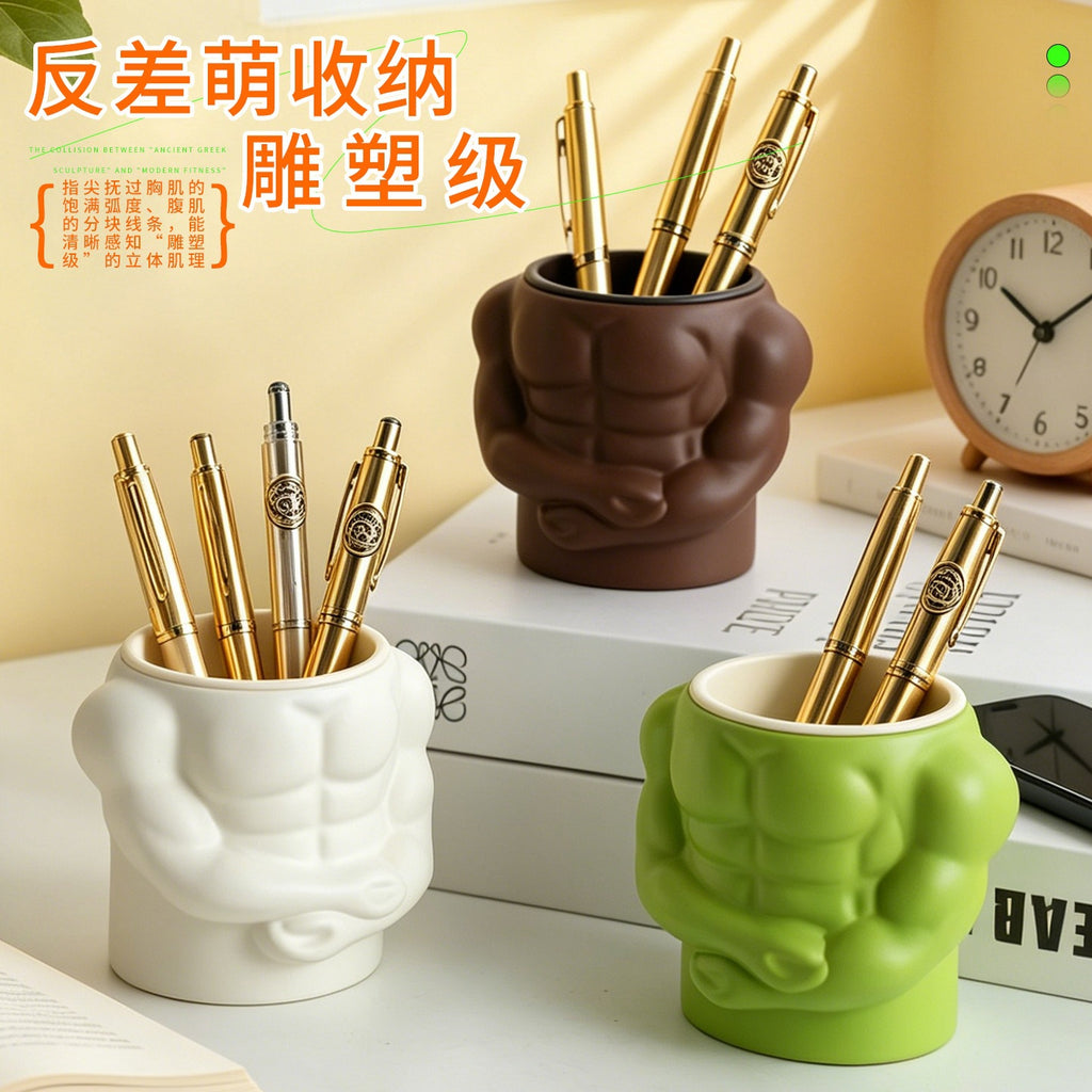 Sculptural Torso Pen Holder, Playful Abs-Shaped Desktop Organizer for Pens, Brushes and Creative Workspaces