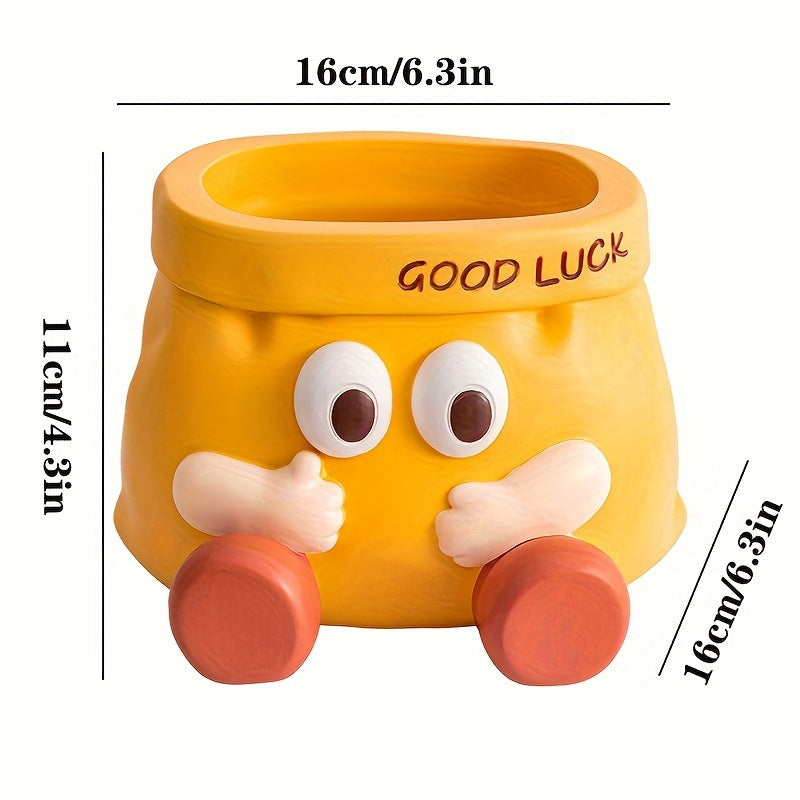 Whimsical Yellow Character Pen Holder, Playful Desk Organizer for Pencils, Brushes and Creative Workspaces