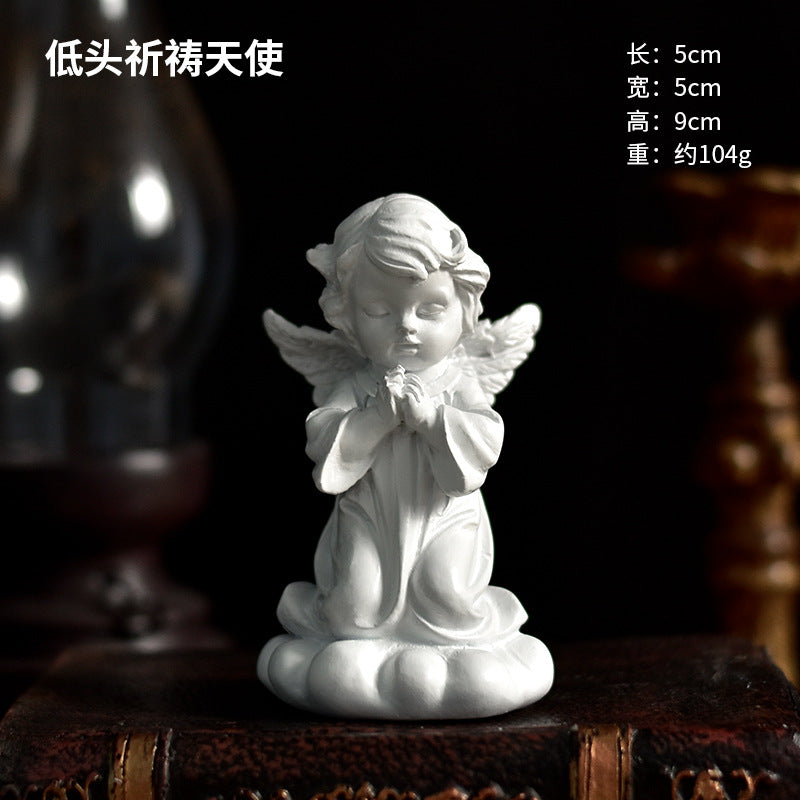 Praying Cherub Angel Figurine, White Vintage-Inspired Desk Sculpture in 16 Poses for Shelves and Thoughtful Gifts