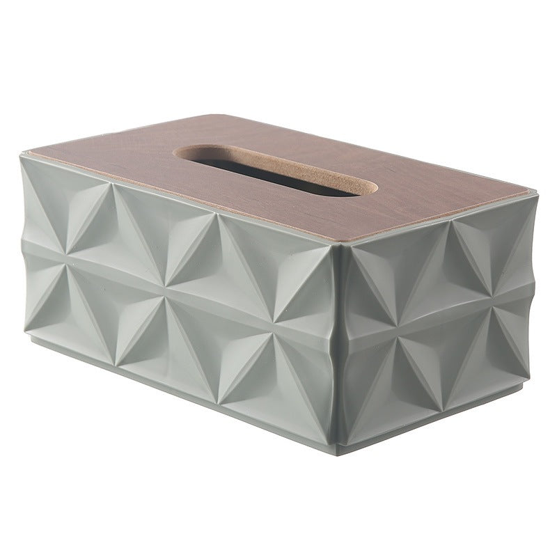 Decorative Tissue Box Cover with Wood-Look Lid, Quilted, Wave, Floral or Rounded Styles in Beige, White, Olive Green and Gray