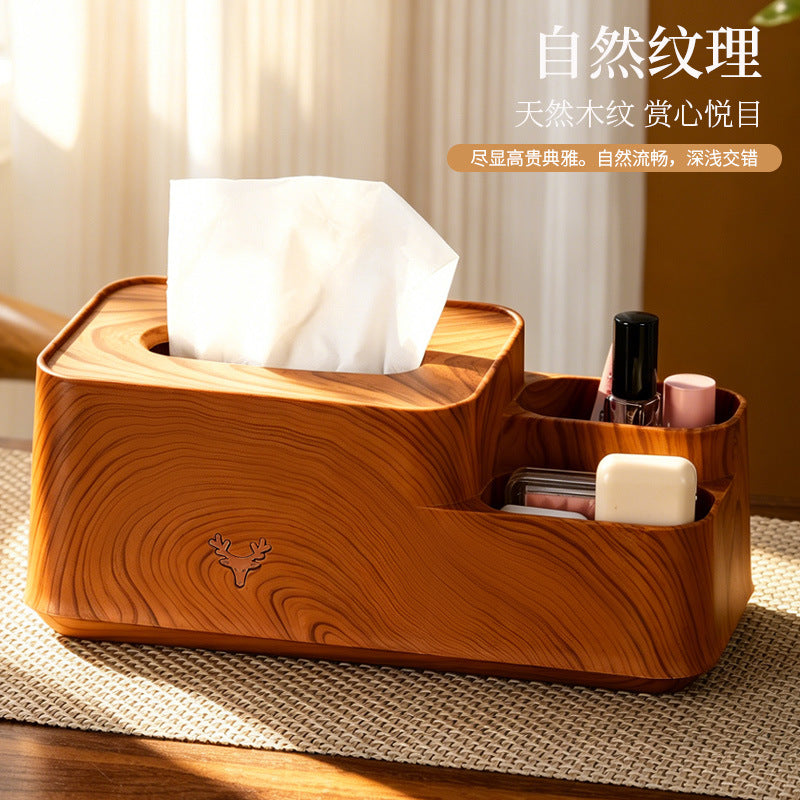 Wood-Look Tissue Box Cover with Remote Organizer, Dark Brown or Light Brown Tabletop Storage for Living Room and Desk