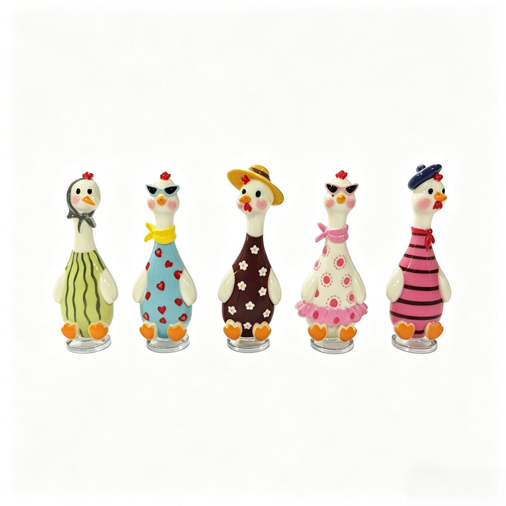 Whimsical Dressed Duck Car Accent Set of 5, Colorful Mini Resin Dashboard Figurines for Playful Drives, Desks and Gifts