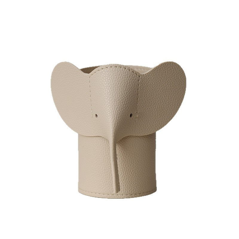 Elephant-Shaped Pencil Holder with Leather-Look Finish, Cute Desk Organizer in Five Colors for Pens and Brushes
