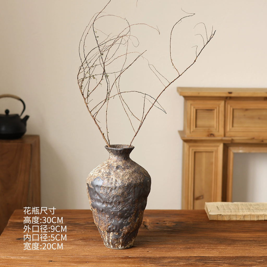 Snowfall Wabi Sabi style ceramic vase Zen retro rough pottery jar