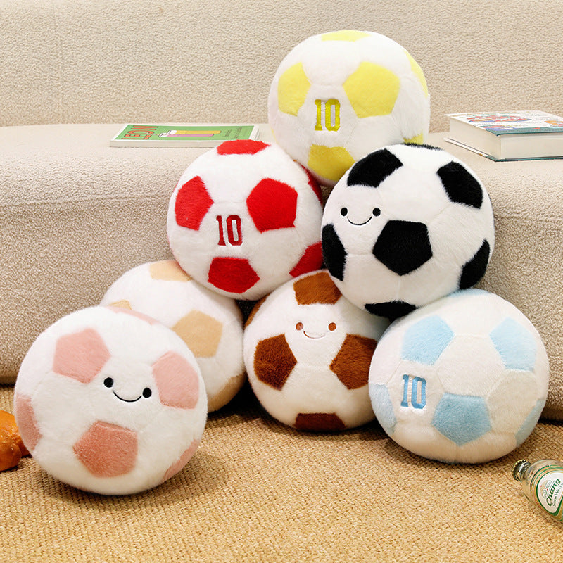 Smiling Soccer Ball Plush Toy, 25 cm Fuzzy Football Cushion in Seven Colors for Sporty Bedrooms, Playful Shelves and Gifts