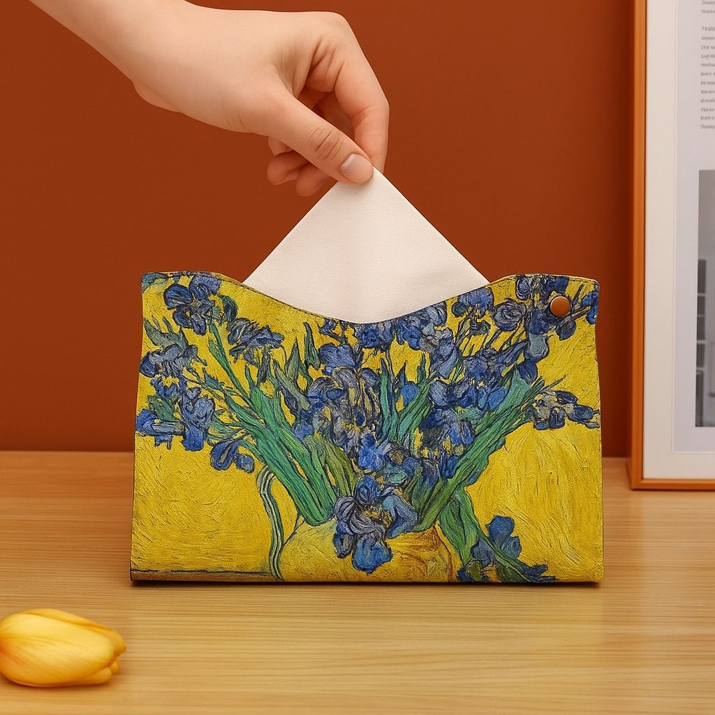 Gallery-Inspired Tissue Box Cover Set of 7, Art-Print Tissue Sleeves with Night Sky, Floral, Portrait and Botanical Designs for Living Rooms and Desks