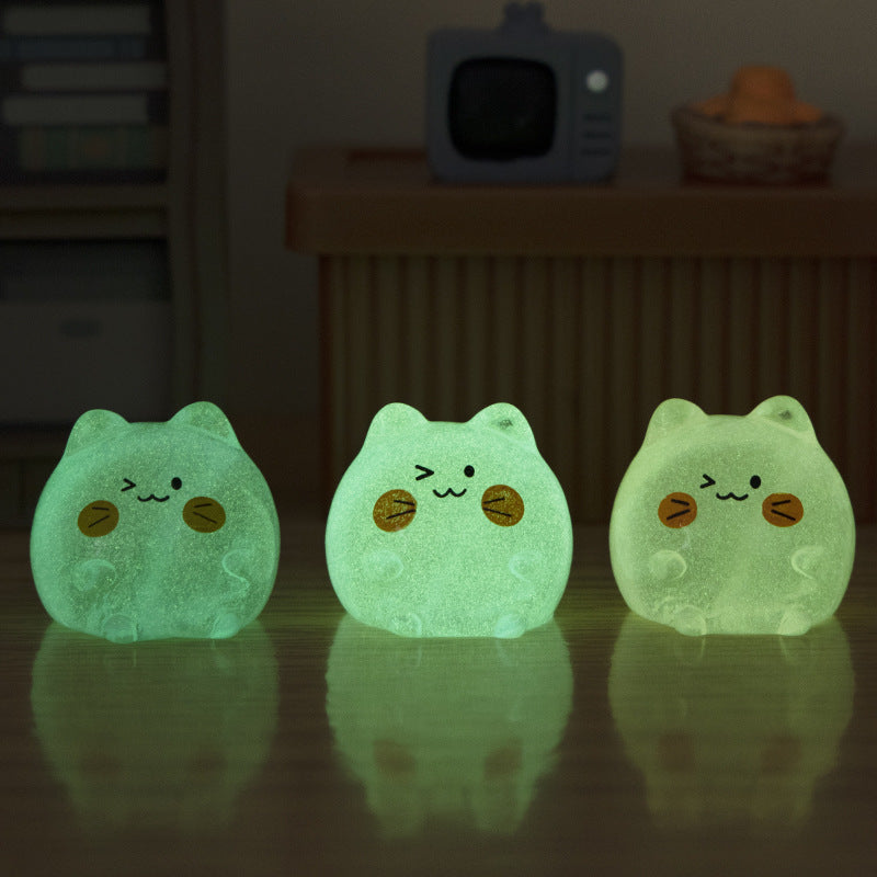 Pastel Mini Cat Figurine Set of 7, Colorful Rounded Kitty Ornaments for Desk Displays and Miniature Scenes