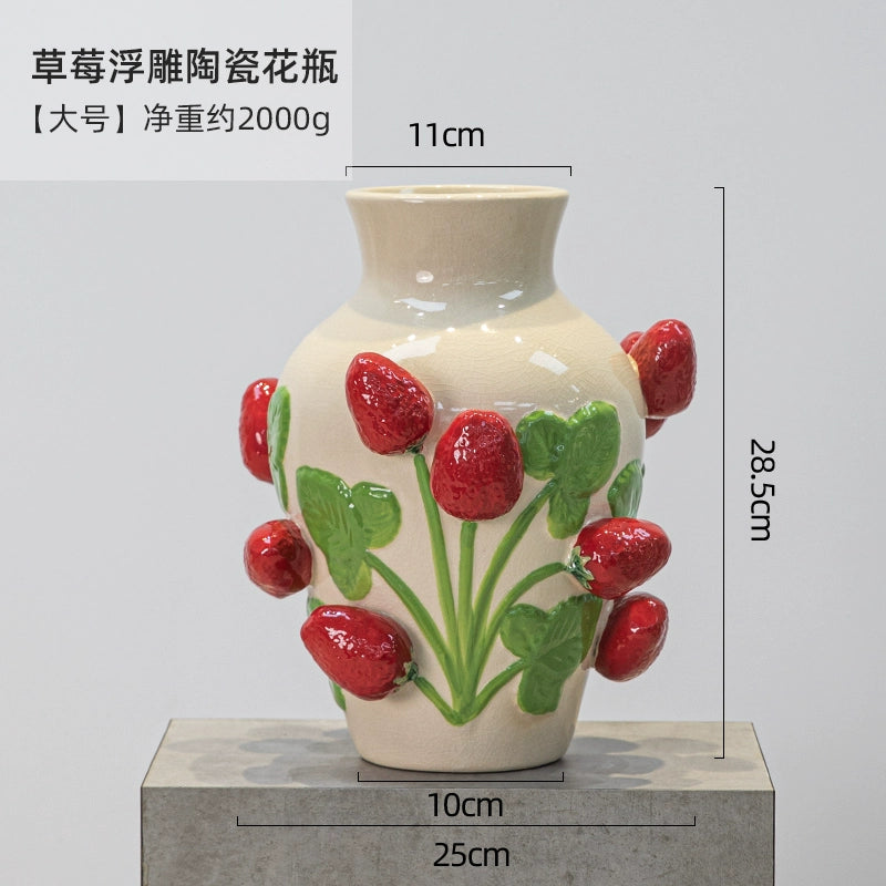 Relief strawberry ceramic vase