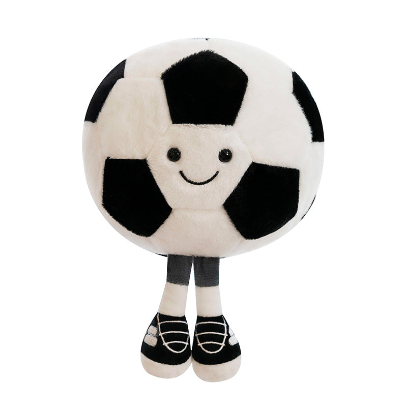 Smiling Sports Ball Plush Toy, 25 cm Soccer, Basketball or Rugby Ball with Dangling Legs for Playful Gifts and Cozy Rooms