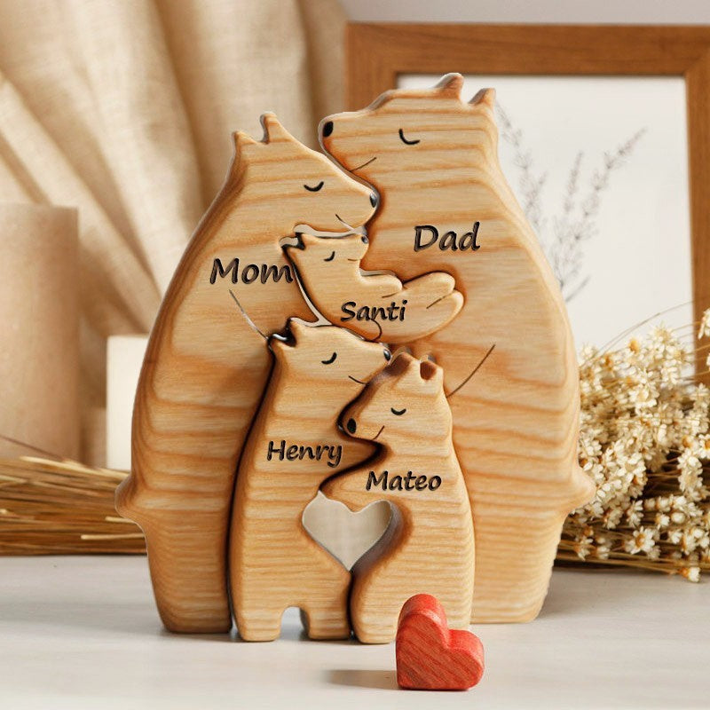 Personalized Family Bear Wooden Puzzle | Engraved Family Keepsake Home Decor Gift