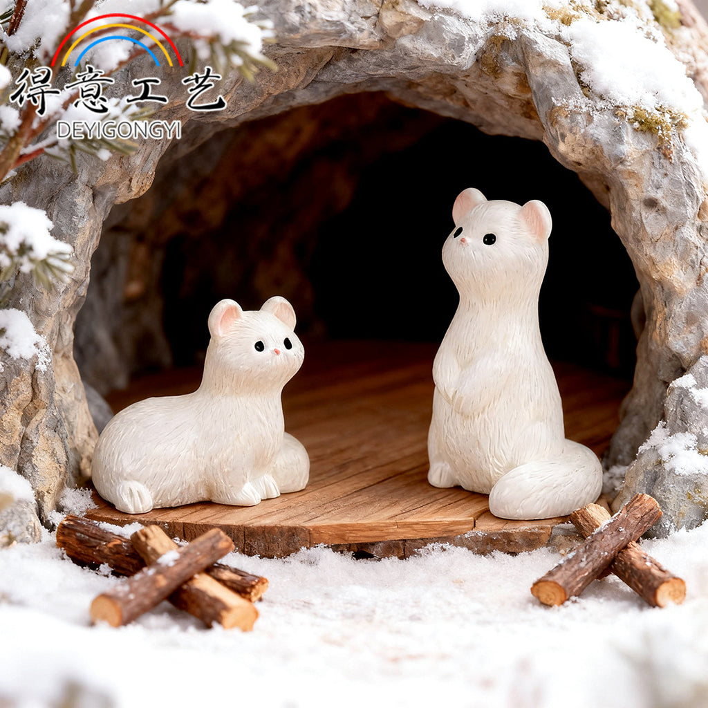 Mini Ferret Figurine in Three Curious Poses, Tiny Animal Accent for Fairy Gardens, Desks, Bookshelves and Nature Lovers