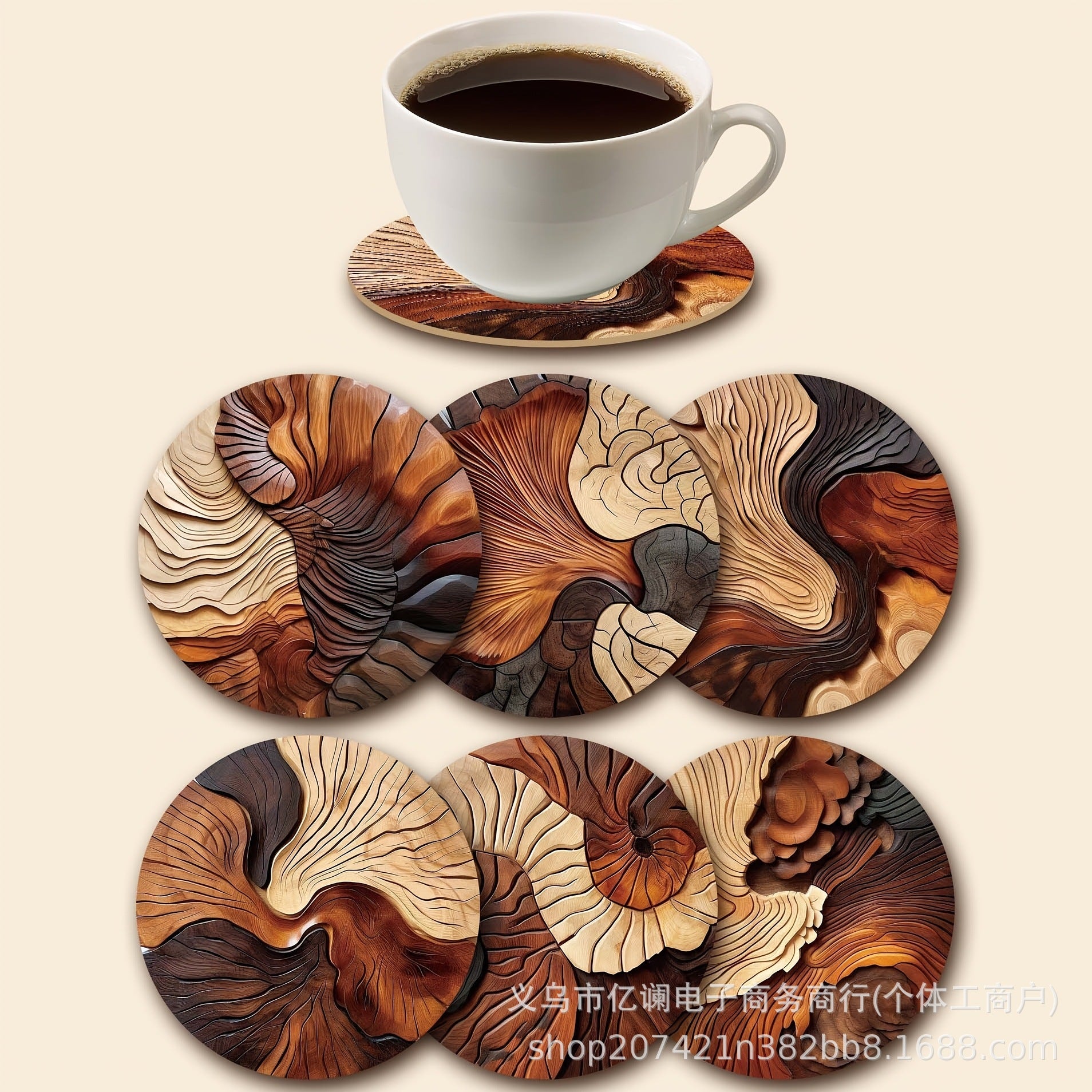 跨境木质餐垫图案圆形木质杯垫家庭派对餐桌餐垫用品装扮木质杯垫