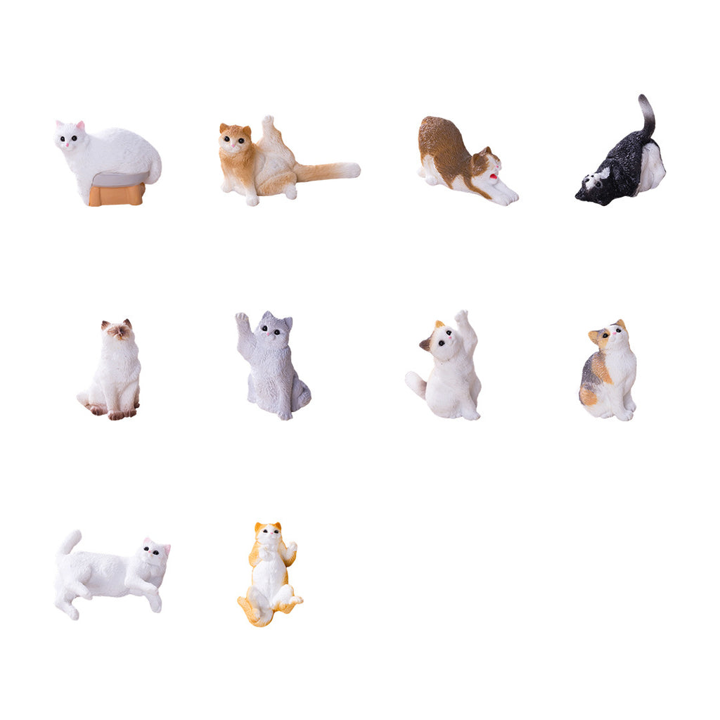 Mini Cat Figurine Set of 10, Realistic Kitten Ornaments in Playful Poses for Desk Displays and Miniature Scenes