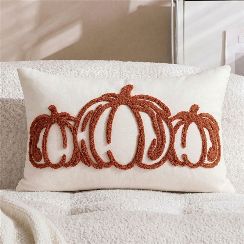 Embroidered Pumpkin Pillow Cover | Textured Autumn Cushion Case in Eight Designs for Cozy Sofas, Bedrooms and Fall Decor