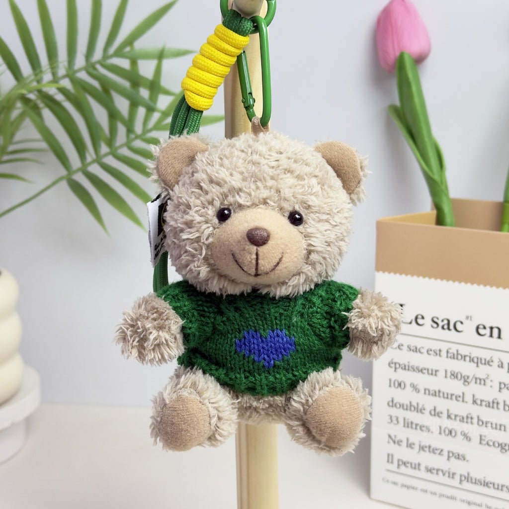 Outfit Teddy Bear Plush Bag Charm, 11 cm Mini Stuffed Bear Keychain in Colorful Sweaters and Shirts