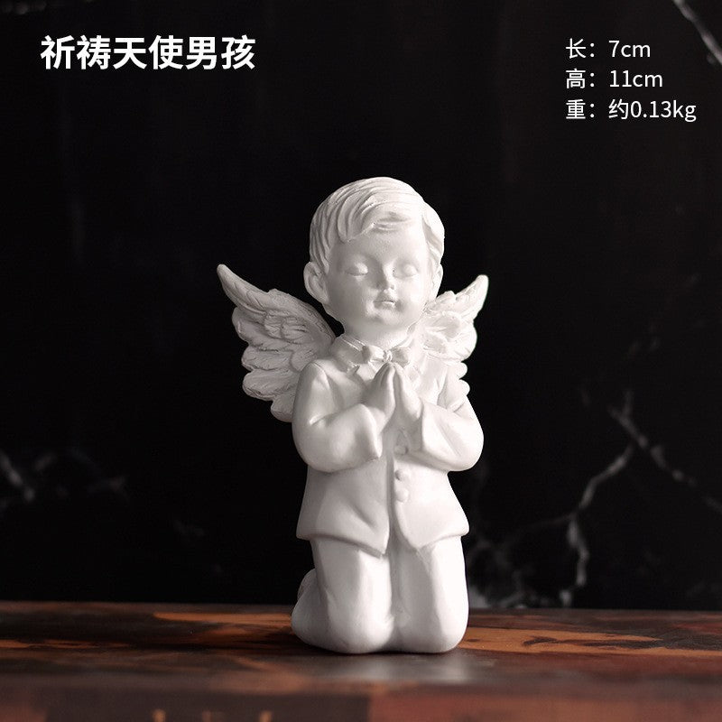 Praying Cherub Angel Figurine, White Vintage-Inspired Desk Sculpture in 16 Poses for Shelves and Thoughtful Gifts