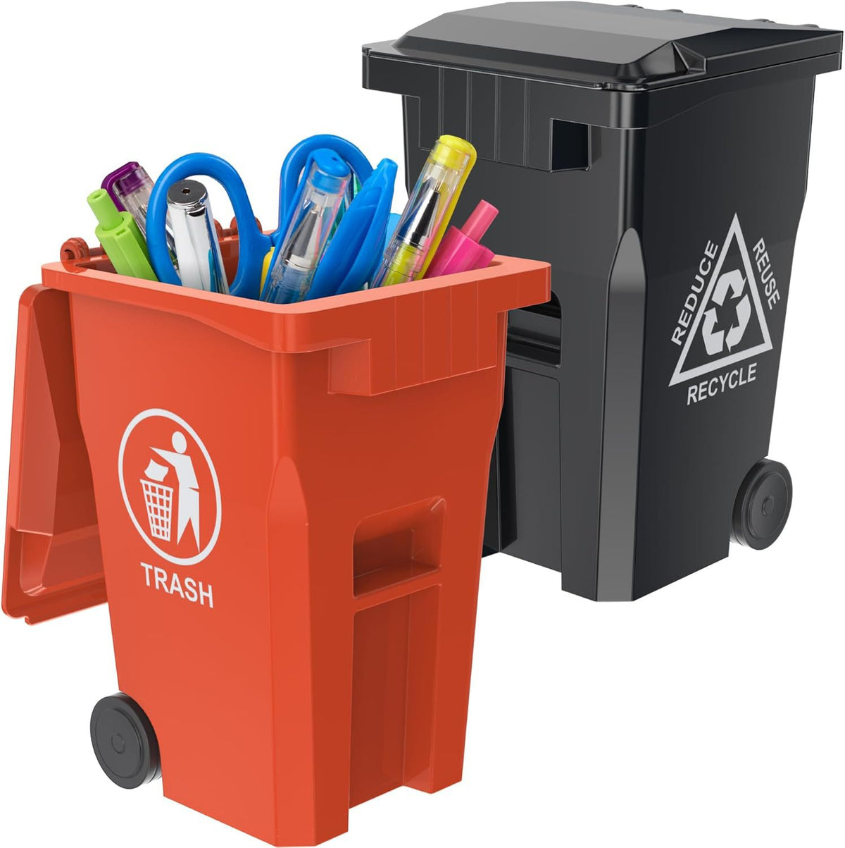 Mini Trash Bin Pen Holder Set of 6, Colorful Flip-Top Desktop Pencil Organizers for Creative Workspaces