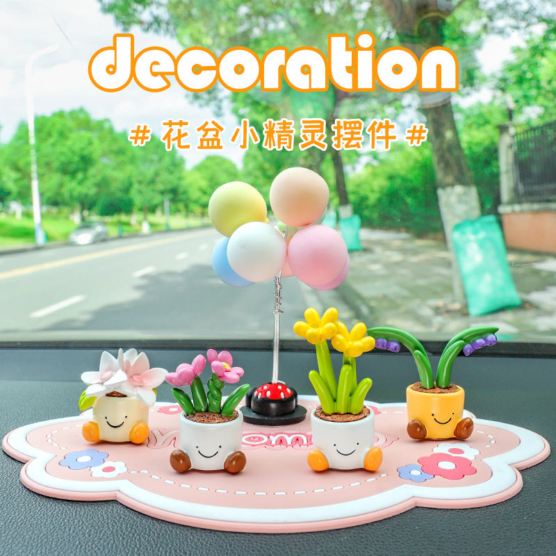 Mini Flower Pot Car Accents, Whimsical Resin Gardenia, Lily of the Valley, Daffodil, Freesia or Heart Planter Figurine for Dashboards and Desks