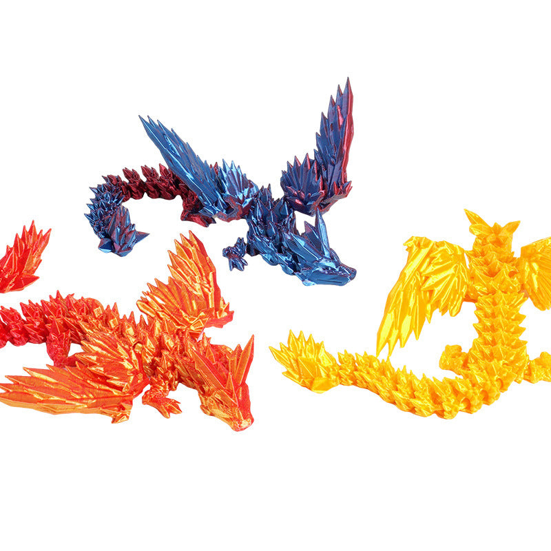 Articulated Crystal Dragon Figurine - 3D Printed Flexible Jointed Dragon Statue, Collectible Decor for Desk, Shelf, or Fantasy Gift