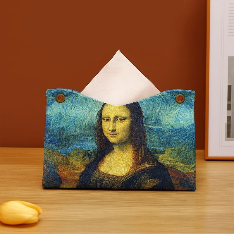 Gallery-Inspired Tissue Box Cover Set of 7, Art-Print Tissue Sleeves with Night Sky, Floral, Portrait and Botanical Designs for Living Rooms and Desks