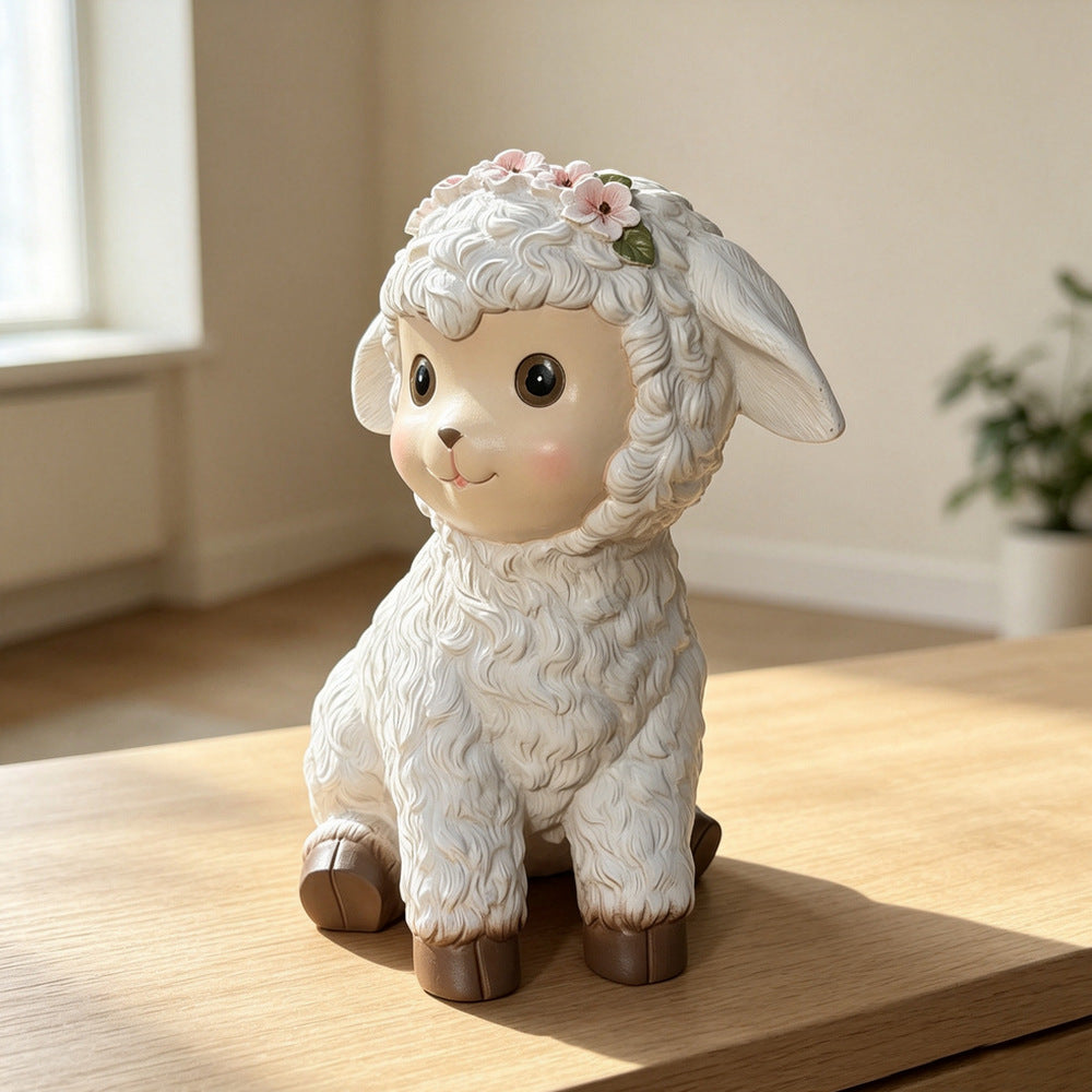 Curly Lamb Resin Figurine, Sweet Little Sheep Sculpture for Desk, Bookshelf and Cozy Home Decor