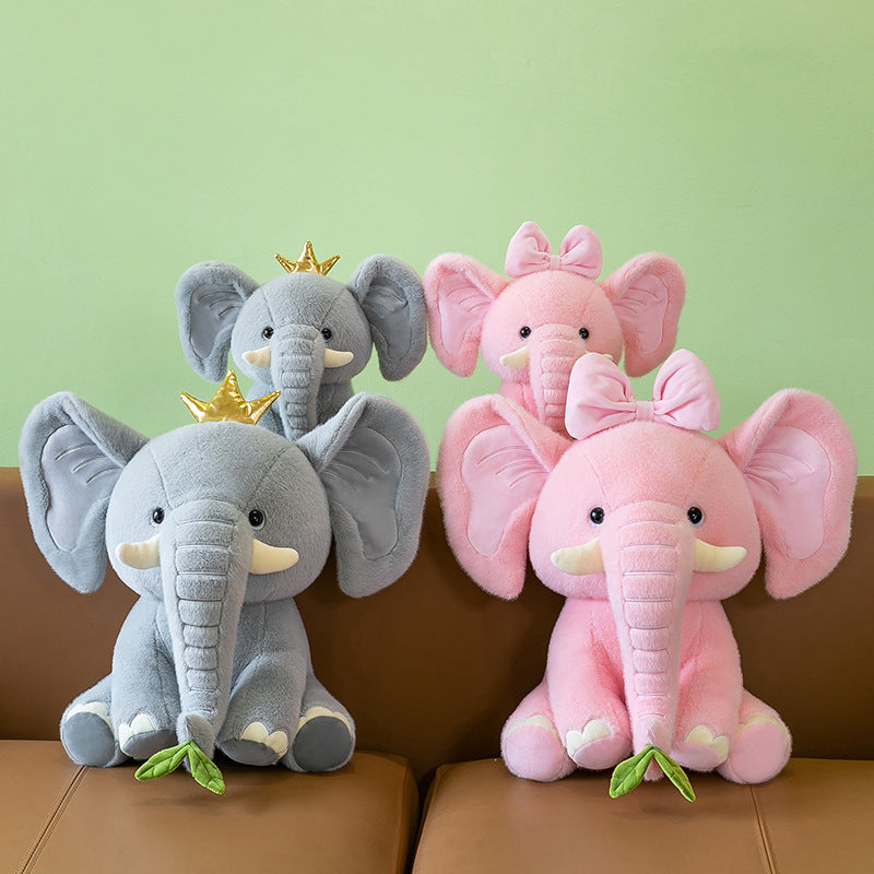Whimsical Elephant Plush Toy, 25 cm Pink Bow or Gray Crown Stuffed Animal for Cozy Shelves, Playful Bedrooms and Thoughtful Gifts