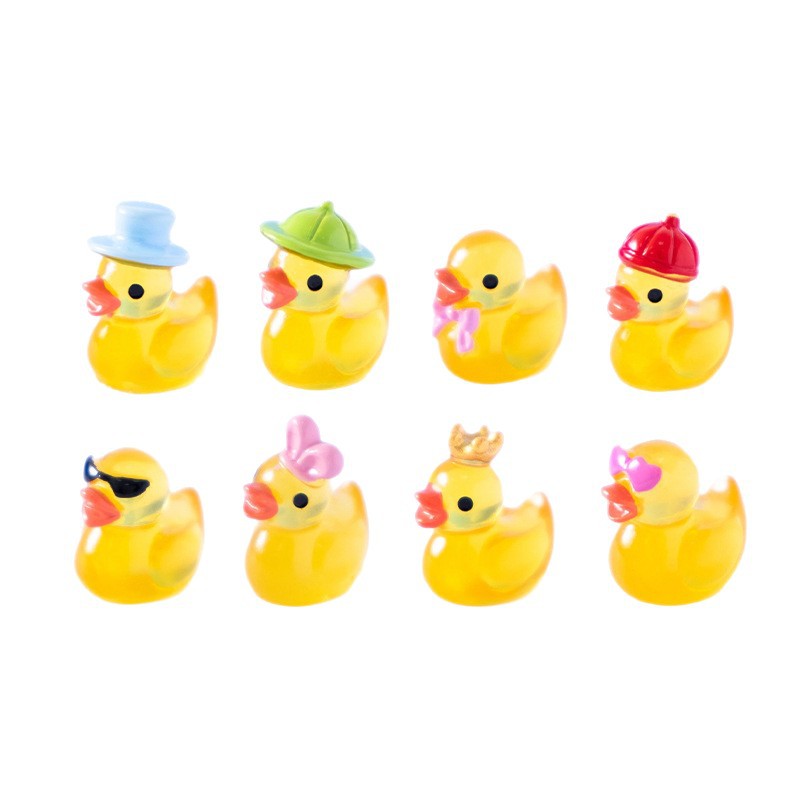 Playful Yellow Duck Mini Figurine Set of 8, Colorful Character Ornaments for Desk Displays, Miniature Scenes and Cheerful Gifts