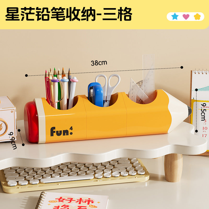 Playful Pencil-Shaped Desk Organizer, Single, Double or Triple Compartment Pen Holder for Study Spaces and Creative Workspaces