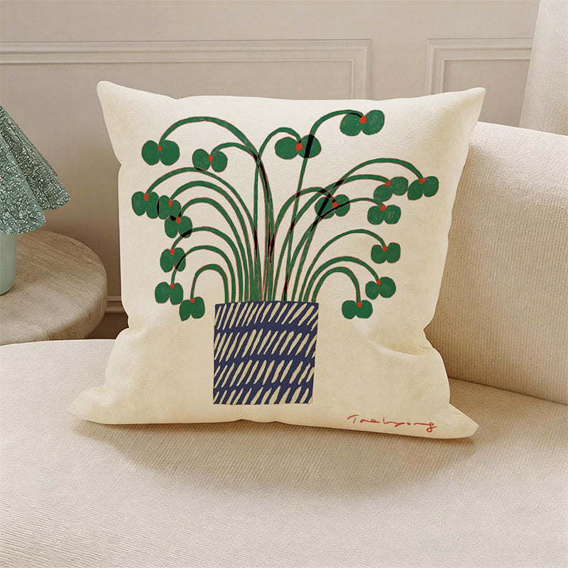 Green Botanical Decorative Pillow Cover, Double-Sided Leaf-Inspired Cushion Case for Sofa, Bedroom and Cozy Home Decor