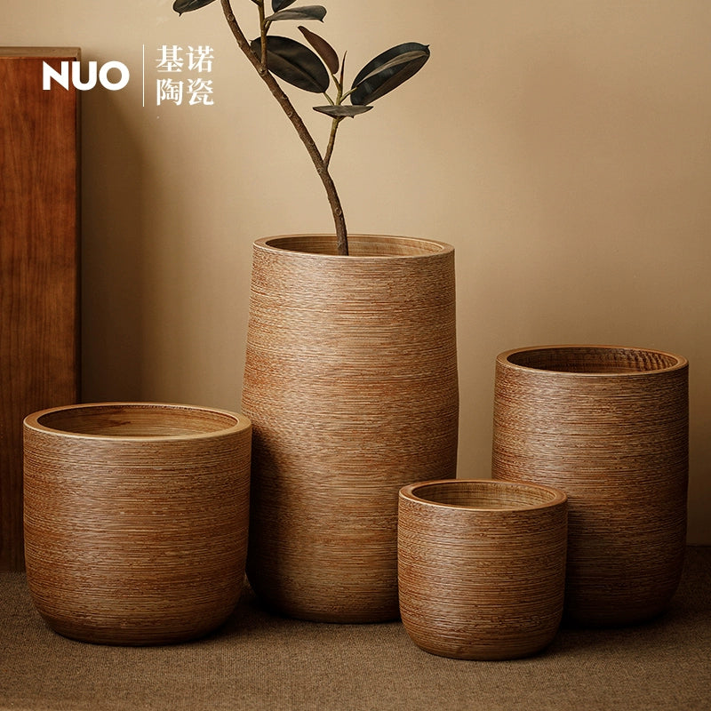 Large caliber ceramic flower pot villa courtyard turtle backed bamboo tree planting green plant vat decoration floor to ceiling large vase