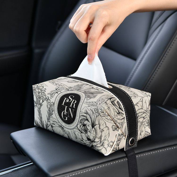 Botanical Car Tissue Box Cover, Floral and Colorful Portable Tissue Holder for Car Seats, Armrests, Desks and Cozy Everyday Spaces