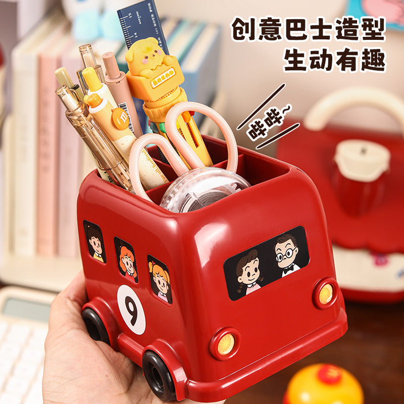 Mini Bus Pencil Holder, Playful Vehicle-Shaped Desk Organizer in Red, White or Green for Pens, Brushes and Creative Spaces