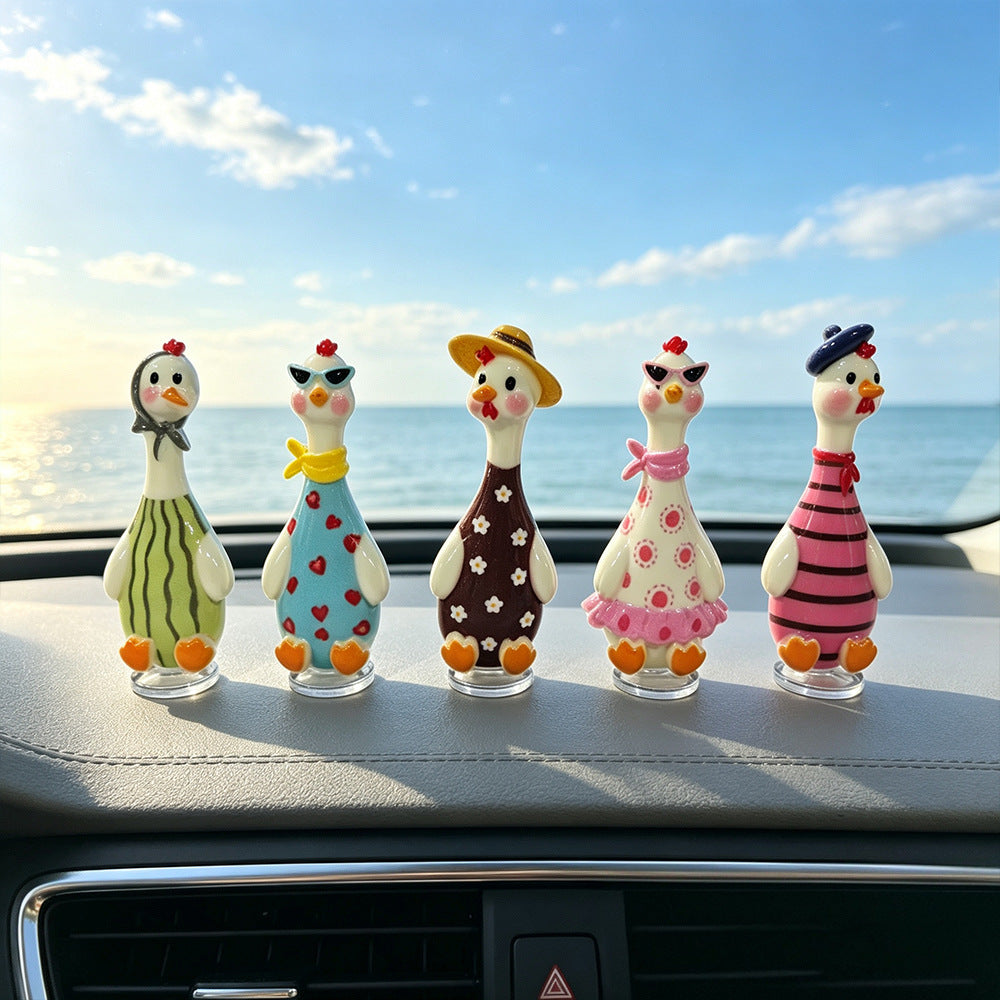Whimsical Dressed Duck Car Accent Set of 5, Colorful Mini Resin Dashboard Figurines for Playful Drives, Desks and Gifts