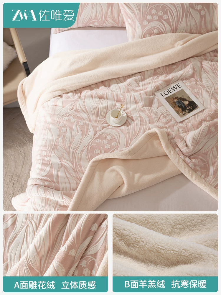 Luxury Carved Milk Velvet Warm Blanket