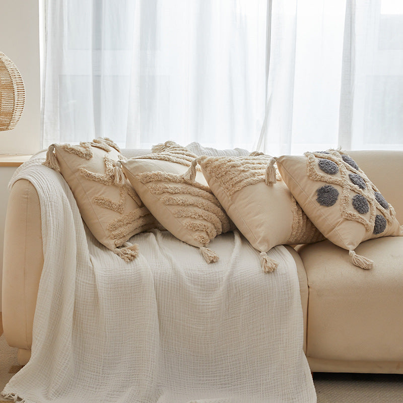 Textured Tufted Pillow Cover with Tassels | Four Boho Geometric Patterns for Sofas, Reading Nooks and Cozy Bedrooms