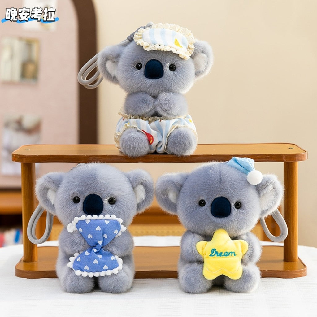 Mini Bedtime Koala Plush Charm, Star, Pillow or Pajama Style, Soft Animal Bag Accessory and Cozy Gift
