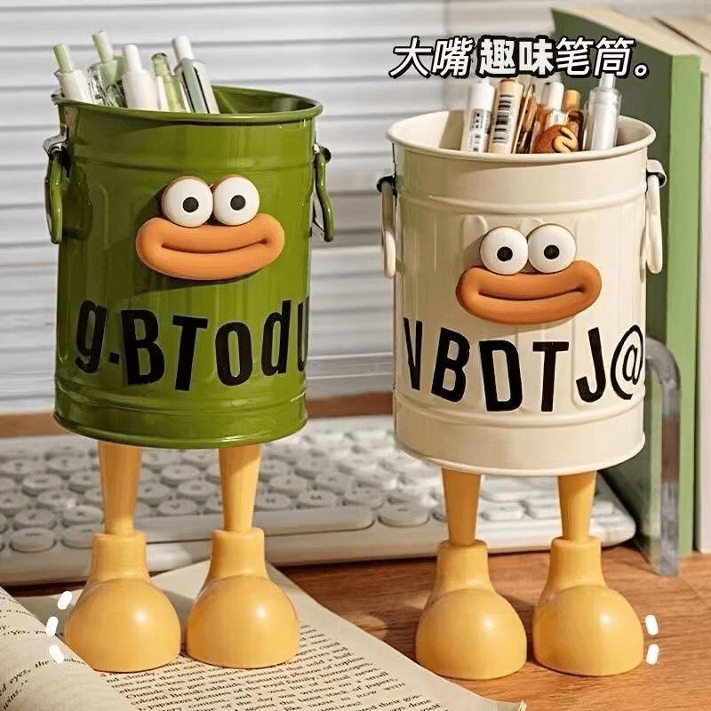 Whimsical Big-Mouth Pen Holder, Playful Desktop Pencil Cup in Cream, Pink or Green for Cozy Workspaces and Gift Giving
