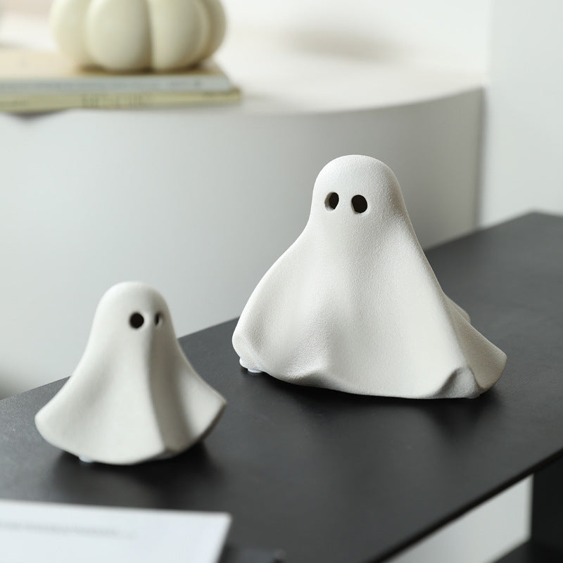 Little Ghost Tabletop Figurine in Two Sizes, Playful White Halloween Accent for Desks, Shelves and Cozy Seasonal Decor