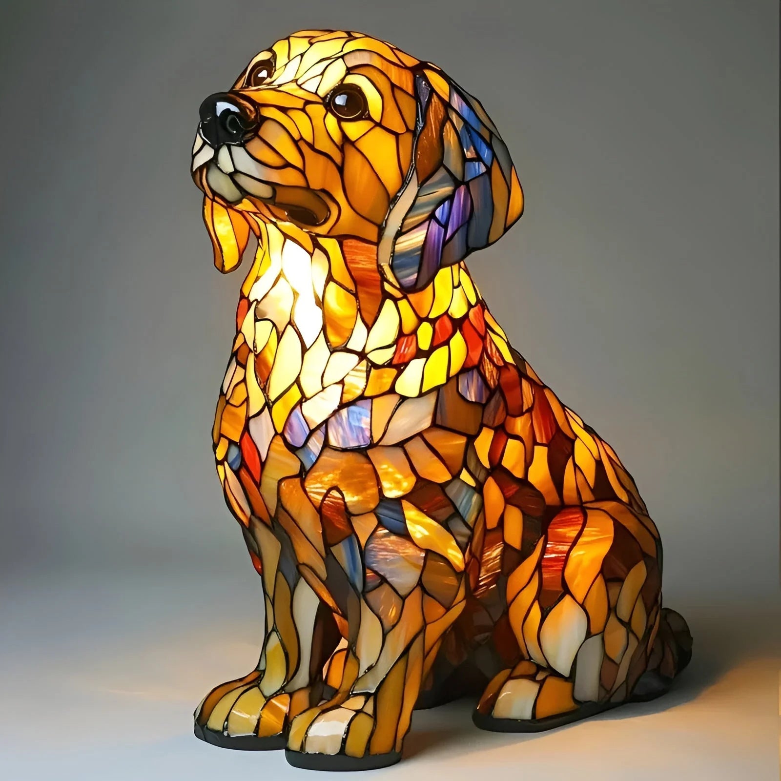 Resin Stained Glass Pet Lamp - Dog/Cat Night Light for Bedroom | Pet Lover Decor | Dachshund/Beagle/Black Cat Table Lamp