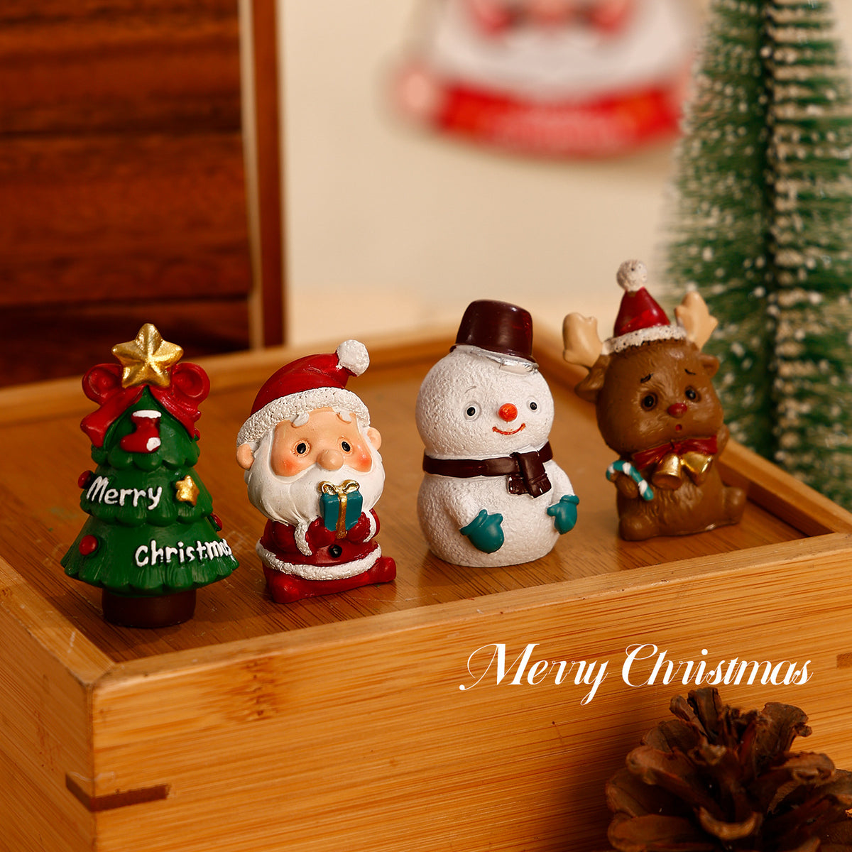 Christmas Mini Tabletop Figurine, Choose Santa Snowman Reindeer or Tree for Festive Desk, Shelf and Holiday Home Decor