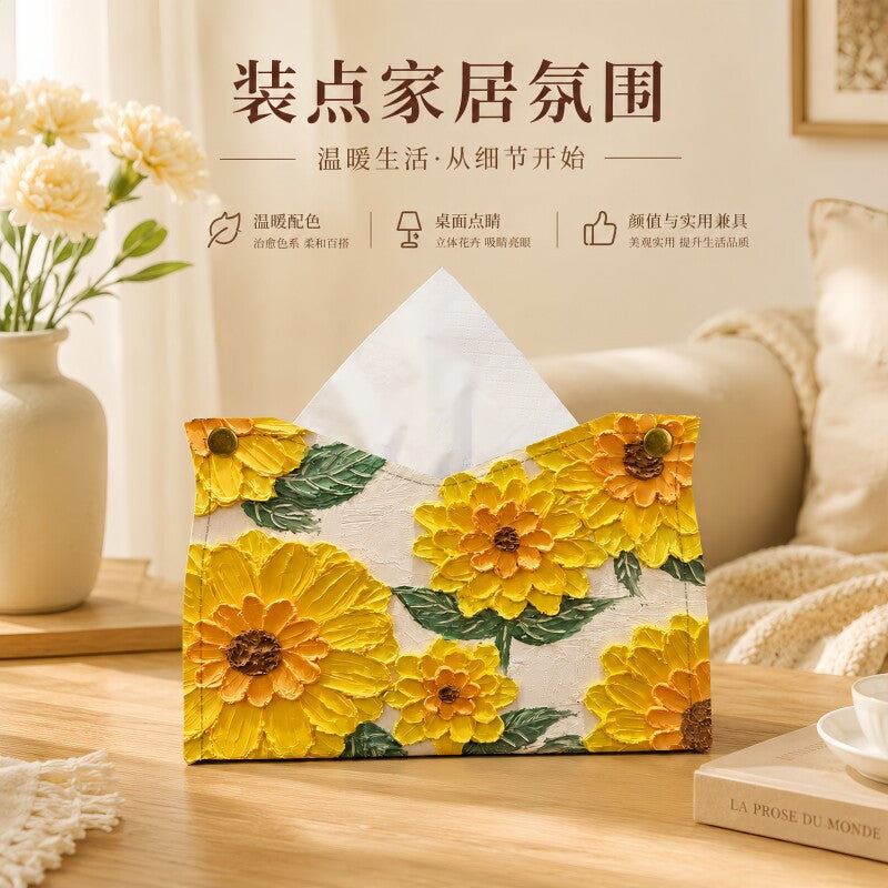 Botanical Print Tissue Box Cover, Soft Floral and Coastal Pattern Tissue Holder for Living Rooms, Bedrooms and Thoughtful Home Decor