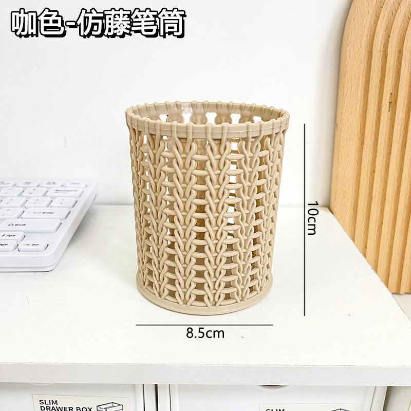 Woven-Look Openwork Pencil Holder, Lightweight Desk Cup in Five Colors for Pens, Markers and Cozy Workspace Decor